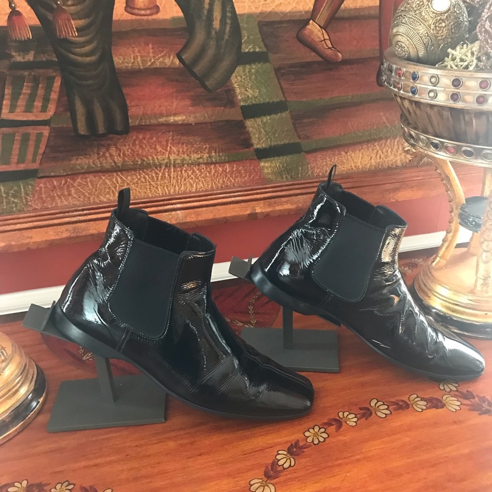 Prada Men’s Vintage Ankle Boots Size 8 Black Patent Leather - Picture 4 of 9